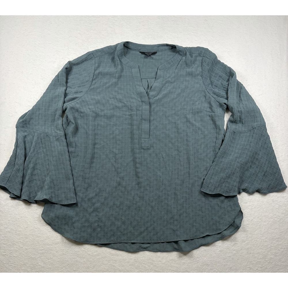 Simply Vera Vera Wang XXL Lagenlook Tunic Blouse Green Textured Bell Sleeve Boho